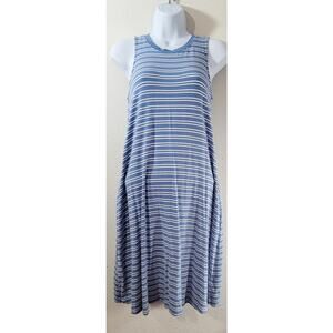 Time & Tru Blue White Striped A Line T Shirt Mini Dress Small Lightweight Soft